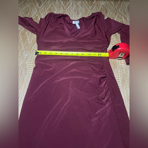 Leith Women's Maroon Red Ruched Long Sleeve Dress,V Neck,Size S, Great Condition - Picture 7 of 10
